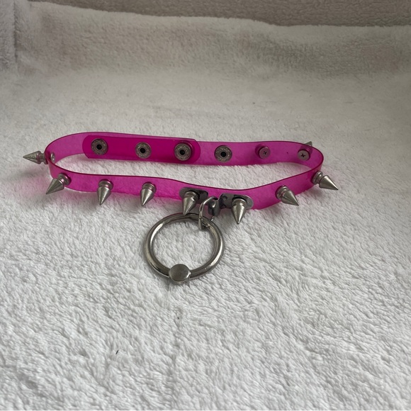Spike Dog Collar Goth Choker in Hot Pink - Picture 3 of 3
